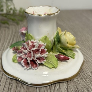 Vintage Staffordshire England Bone China 3-D Flower Candleholder CHIPPED
