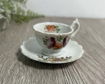 Vintage Miniature Tea Cup & Saucer Set: Dollhouse Tea Party