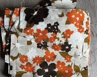 VTG Fabric Retro Mod Flowers Orange Brown Screen Print, 37X 21ea READ DESCRIPT