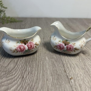 Vintage EW Princess China Floral Gold Trim Miniature Creamer & Sugar Bowl Set