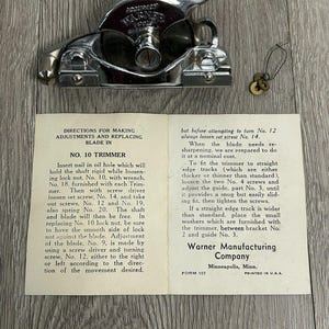 Vintage Warner Tools Trimmer No.10 With Original Adjustment Instructions