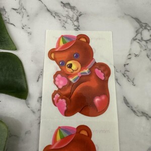 Vintage 80s Lisa Frank Teddy Bear Rainbow Bow Tie Hearts Stickers Lot of 2 image 3