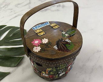 カロナン　バスケットバッグ ミシシッピ州カロナン・ジャクソン作、ヴィンテージの手描きカロナン