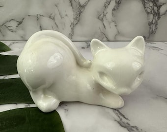 Vintage Ceramic Cat Figurine White Siamese Kitten Small 60s Decor Small