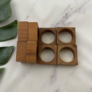 Kemp & Beatley Vintage Burma Teak Serviettenringe Halter 8er Set Holz MCM Quadrat