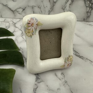 Vintage 90s Ceramic Mini Picture Frame Cream Pink Floral Rounded Cottage