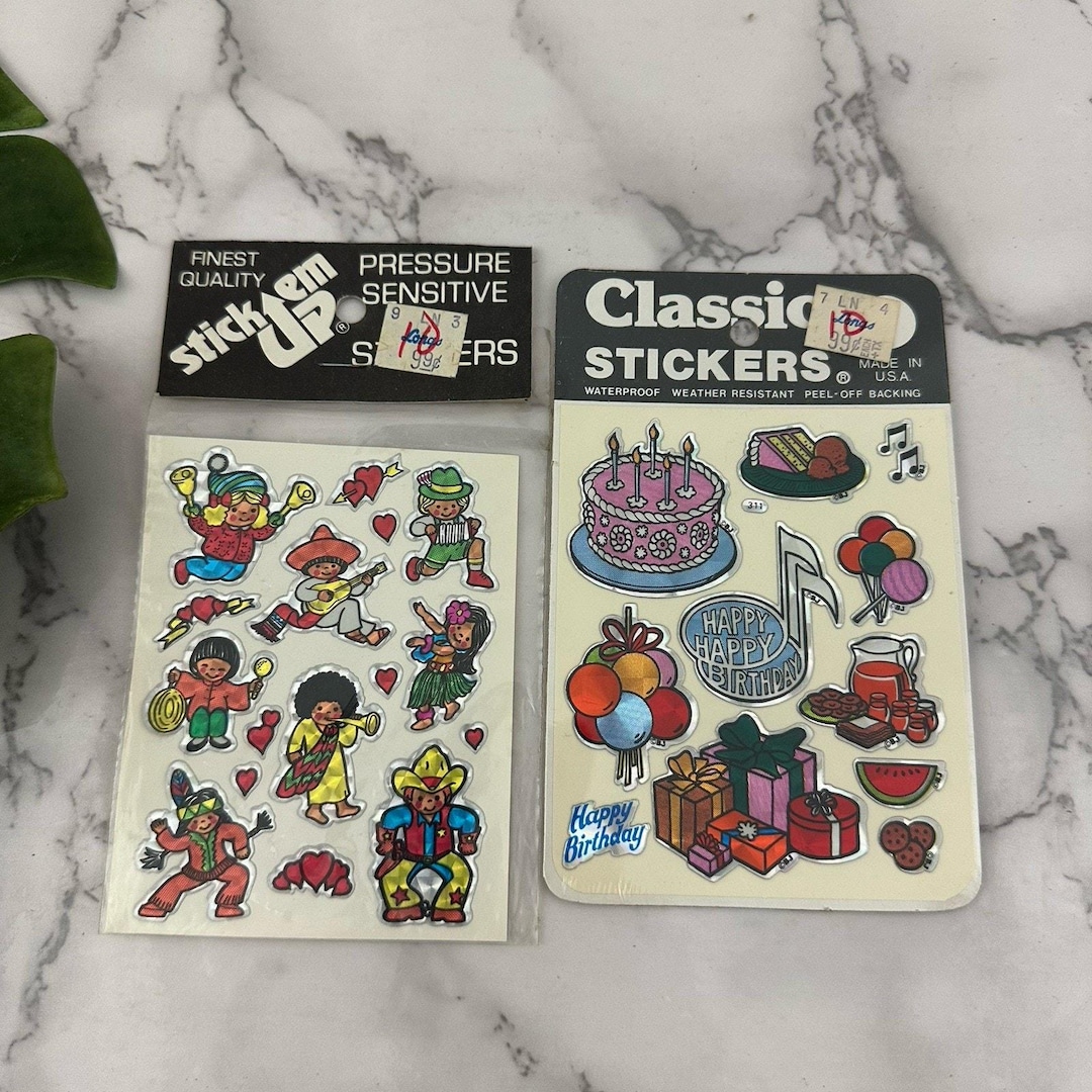 Sticker Everybody Up Vintage Stick Em up Stickers Lot 2 New Birthday People Metallic Prism ...