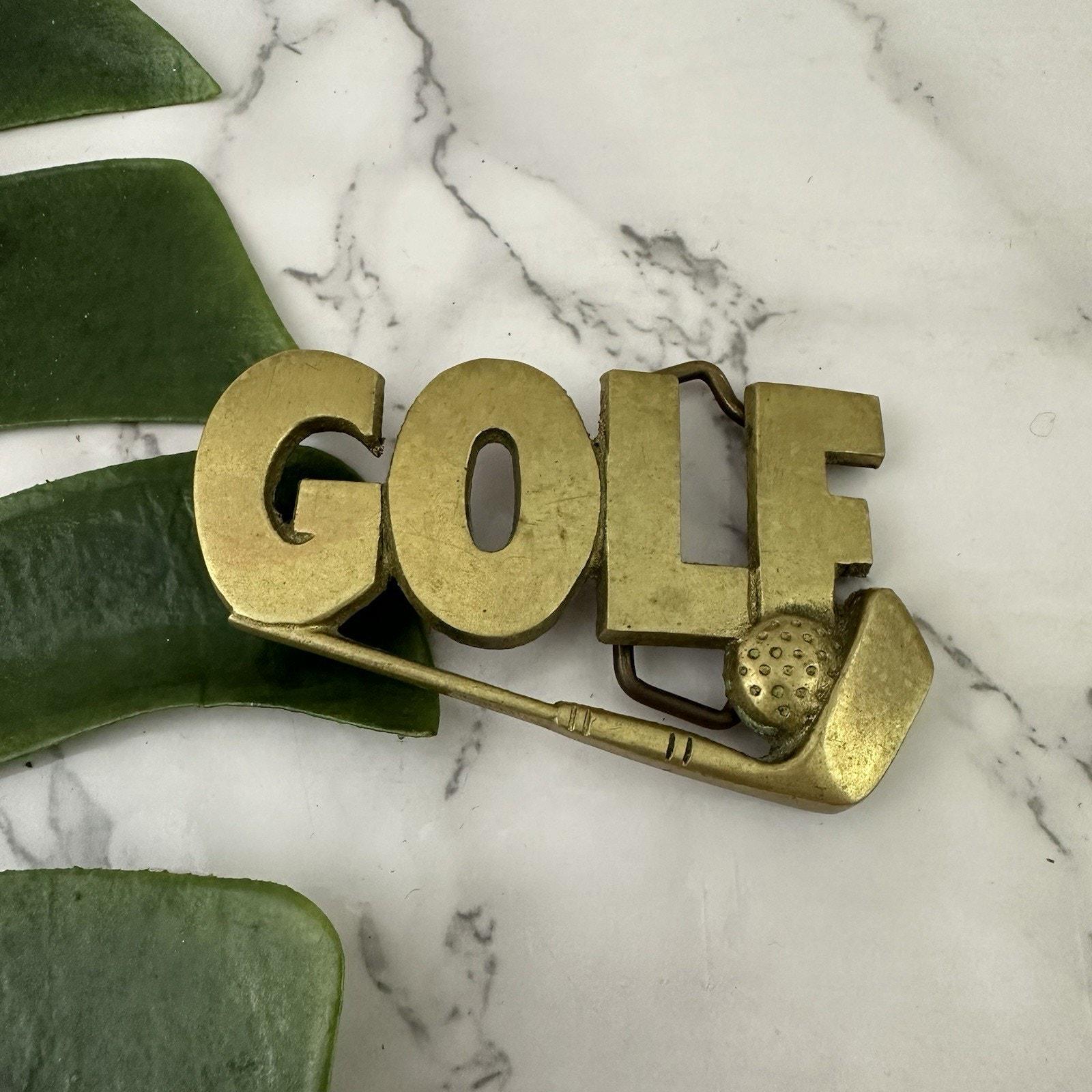 Vintage 70s Brass Belt Buckle Golf Word Art Club Ball  display picture 2