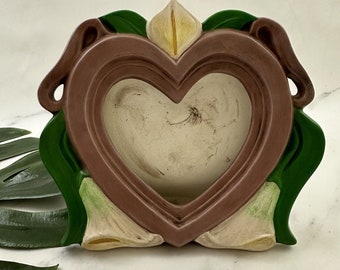 Vintage Garry Sharpe Design Ceramic Picture Frame Heart Calla Lily Floral
