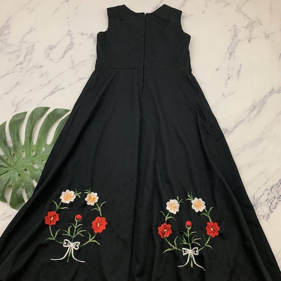 Womens Vintage Embroidered Maxi Dress Size L Blac… - image 7