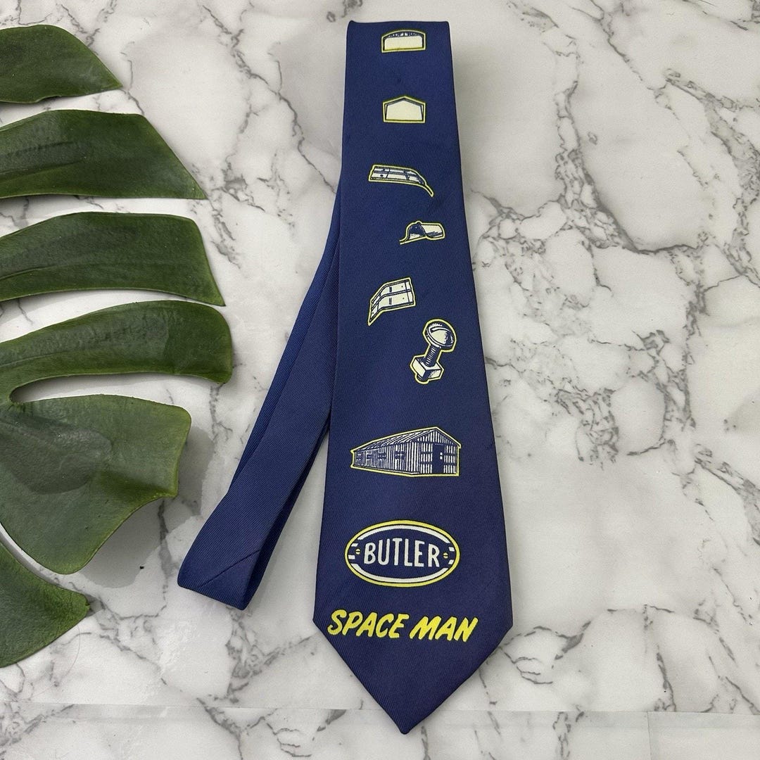 Vintage 50s Butler Space Man Mens Neck Tie Blue Steel Sales Esthete ...