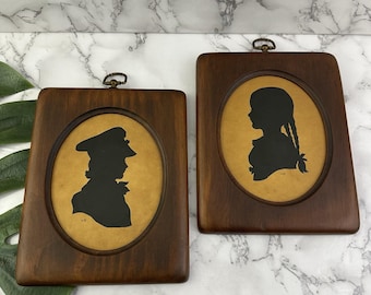 Sidney Z Lucas vintage silhouette paire art mural encadré en bois garçon fille victorien