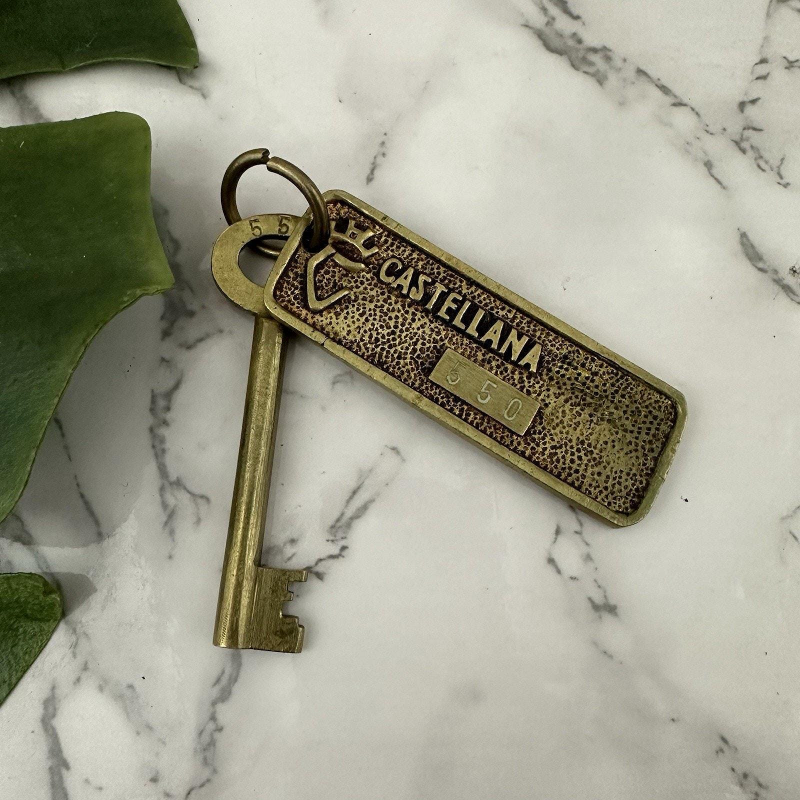 Vintage Castellana Madrid Spain Hotel Room Key Brass Keychain