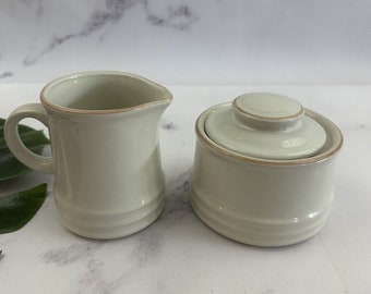 Vintage Stoneware Japan Creamer Sugar Bowl Set Cream White Small Pitcher 70s