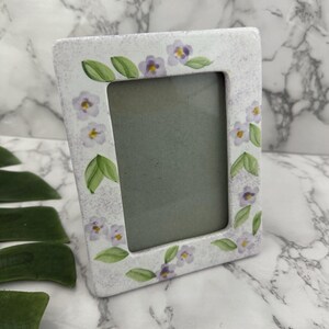 Vintage Y2k Ceramic Picture Frame Purple White Sponge Painted Cottagecore