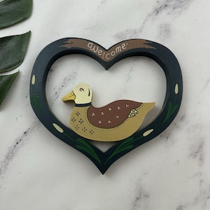 Vintage Welcome Heart Duck Wall Hanging Decor Small Duck 90s Blue Bird