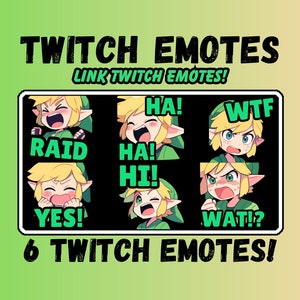 Set of 6 Link Twitch emotes, streamer emotes, twitch sub emotes, cool emotes, text emotes, anime emotes, cute emotes, gaming emotes