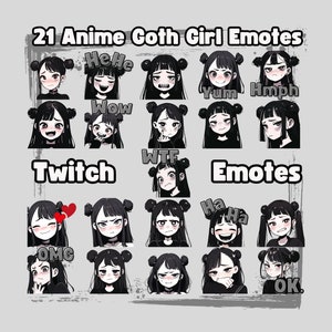 アニメ ゴス ガールズ ゴシック Twitch エモート 21 個セット、Twitch サブ エモート、クールなエモート、テキスト エモート、アニメ エモート、マンガ Twitch エモート、かわいいエモート