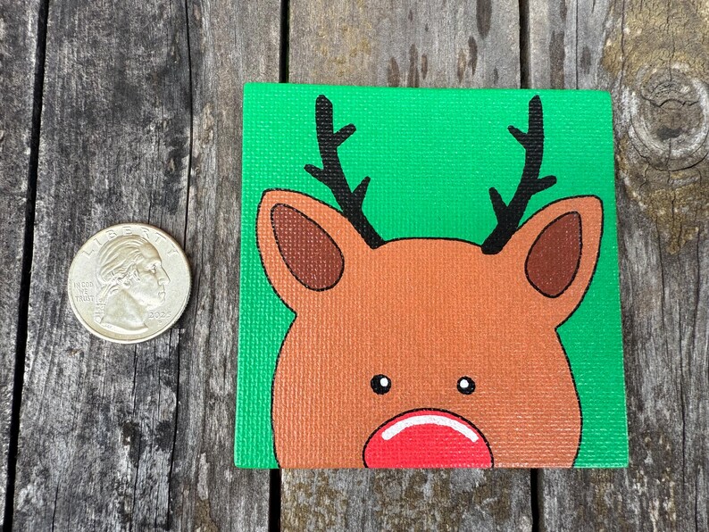 Hand-drawn Reindeer Magnet - 3x3 Mini Canvas Magnet, Christmas Fridge ...