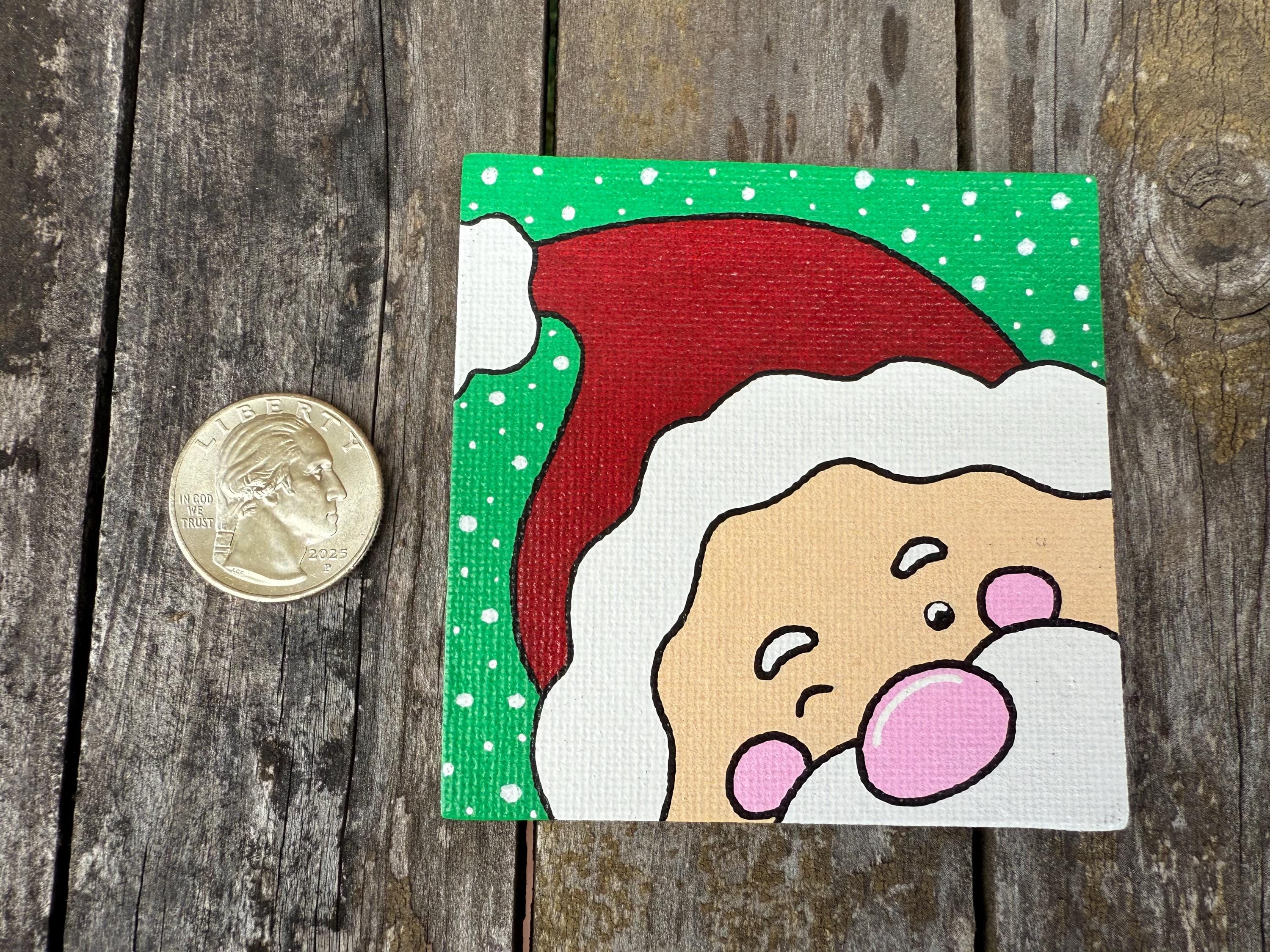 Hand-drawn Santa Magnet - 3x3 Mini Canvas Art, Cute Holiday Decor ...