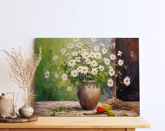 White Daisies & Green Harvest | Marguerite Blasingame and Artem Chebokha Inspired Table Scene | RusticCore Natural Art | Digital Download