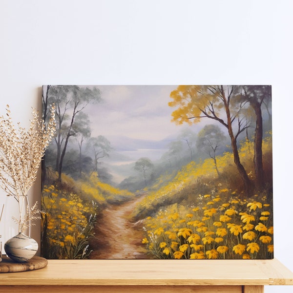 Soft Pastel Yellow Flowers Trail | Alex Alemany Inspired | Southern Countryside Nostalgia | Traditional Oil Technique | Digital Download