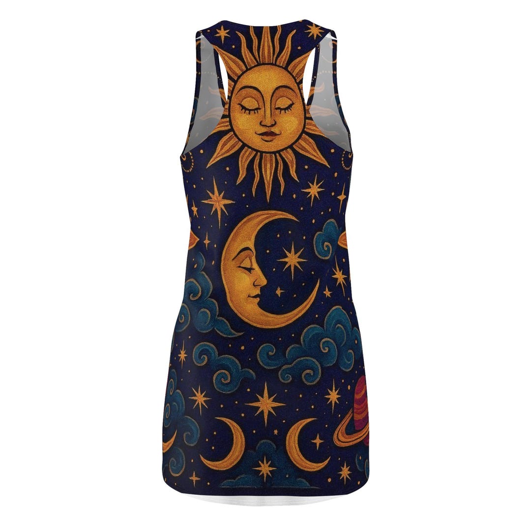 Plus Size Celestial Dress, Sun and Moon Boho Racerback, Cosmic Stars ...