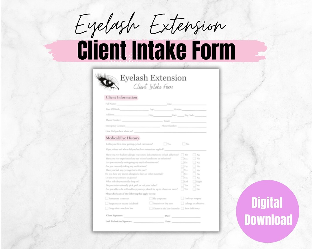 Eyelash Extension Intake Form Client Intake Form Lash Intake - Etsy