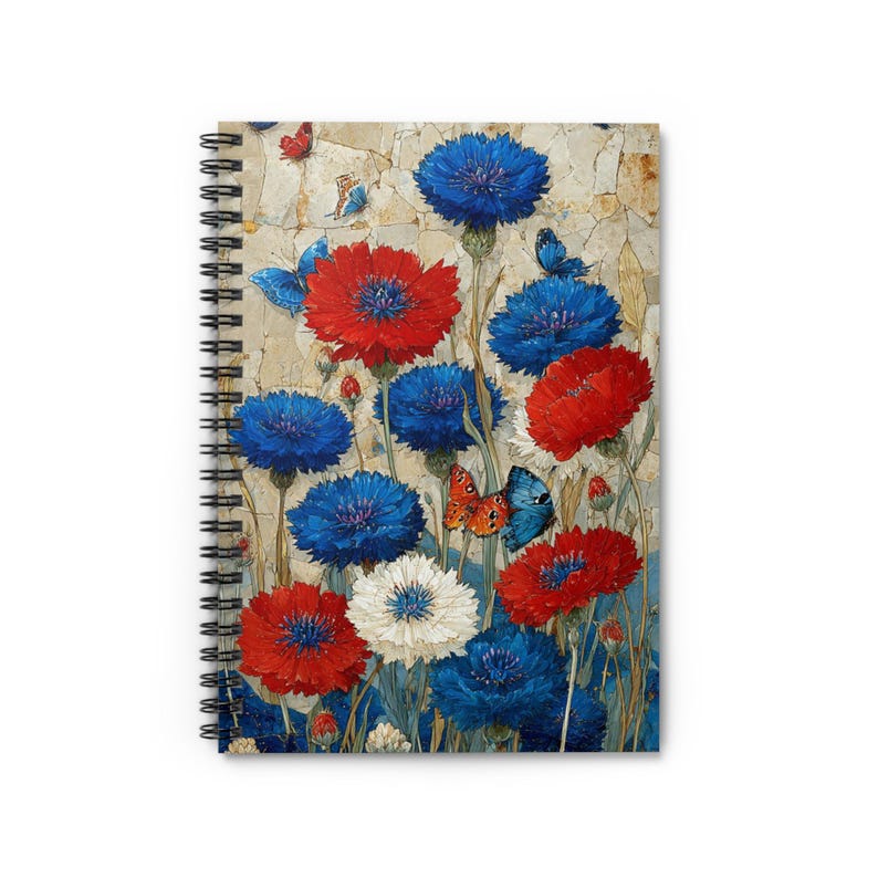 Red White Blue Poppy Floral Spiral Notebook | Ruled Lined Journal - Etsy