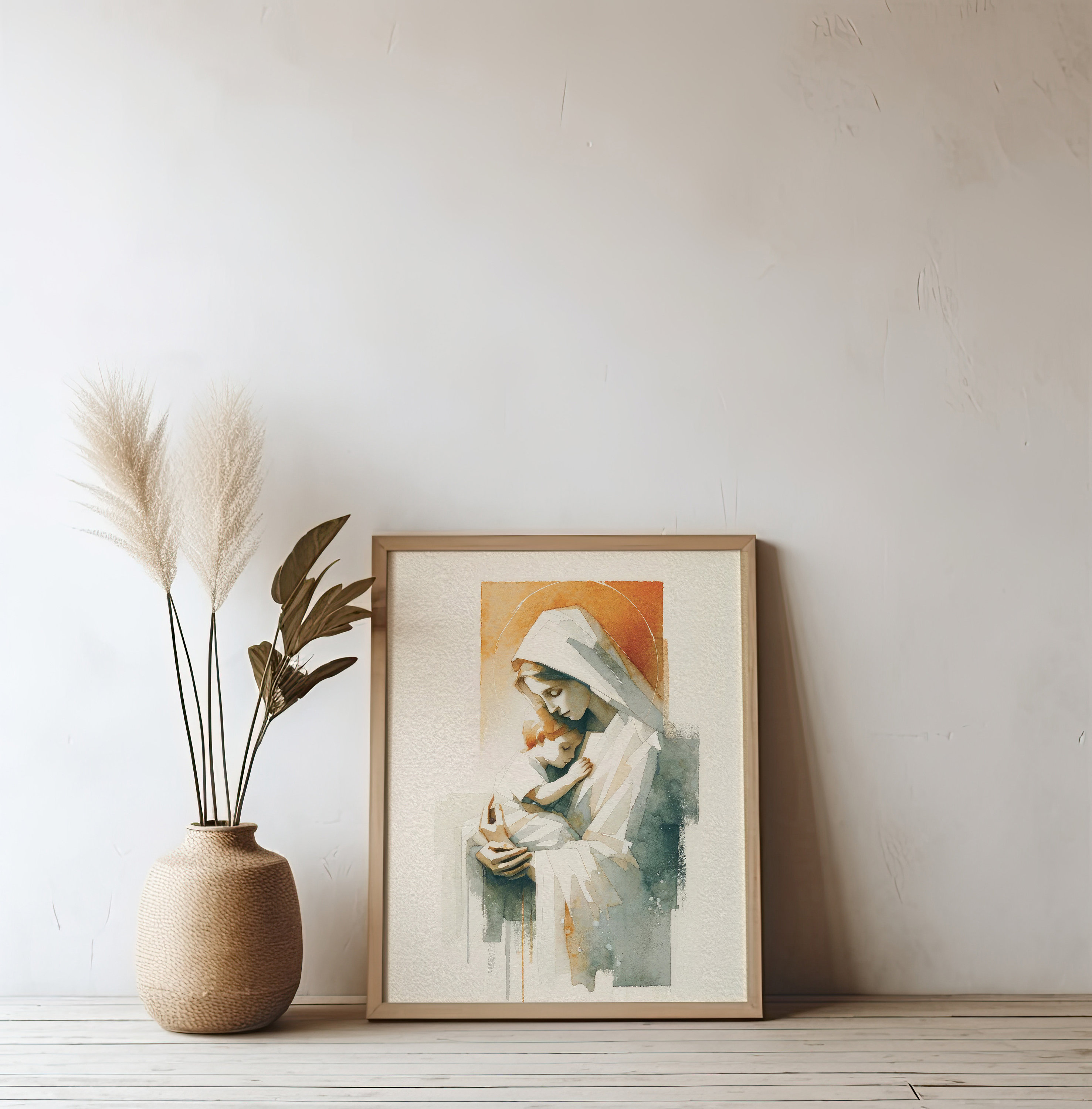 Mother Mary and Baby Jesus | Watercolor Christian Art | Catholic Wall ...