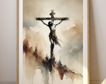 The Crucifixion | Christian Watercolor Passion Art | Digital Wall Download