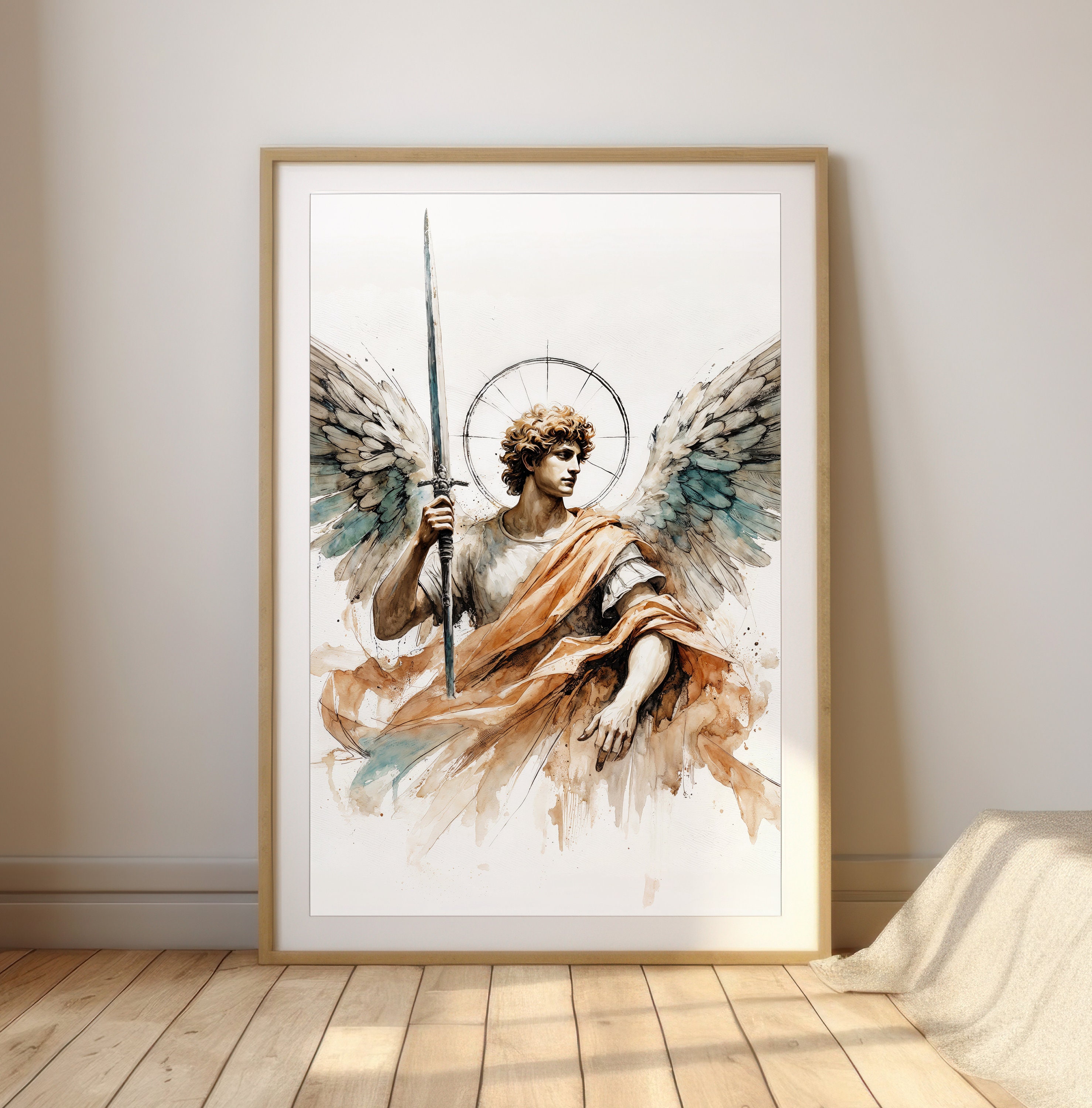 Archangel Michael | Watercolor Christian Angel Art | Catholic Wall Art ...