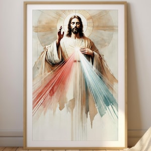 Divina Misericordia de Jesús / Acuarela del Sagrado Corazón / Descarga digital cristiana católica