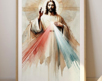 Divine Mercy of Jesus | Watercolor Sacred Heart Art | Christian Catholic Digital Download