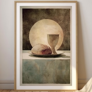Table of Grace – Minimalist Communion Bread and Wine, Sacred Watercolor Print