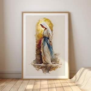 Our Lady of Lourdes | Watercolor Marian Art | Catholic Christian Wall Art Digital Download