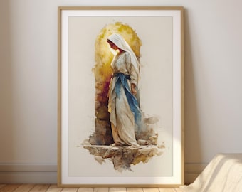 Our Lady of Lourdes | Watercolor Marian Art | Catholic Christian Wall Art Digital Download