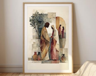 Wedding at Cana Print: Minimalist Christian Bible Art (Digital Download