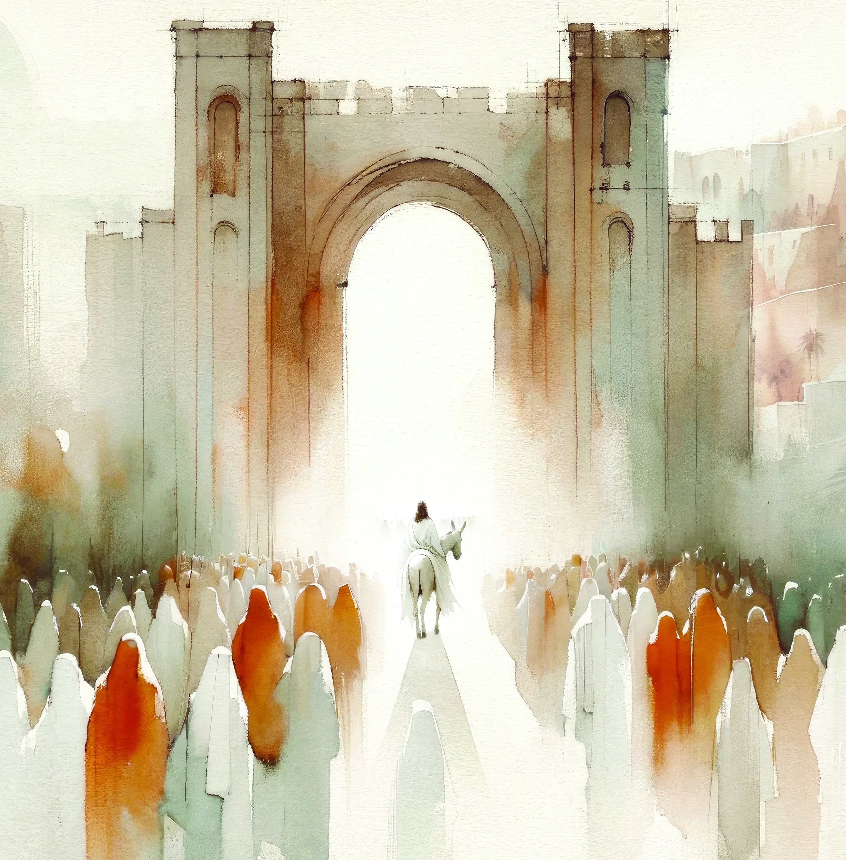 Palm Sunday | Jesus Riding a Donkey Watercolor Scene | Christian Wall ...