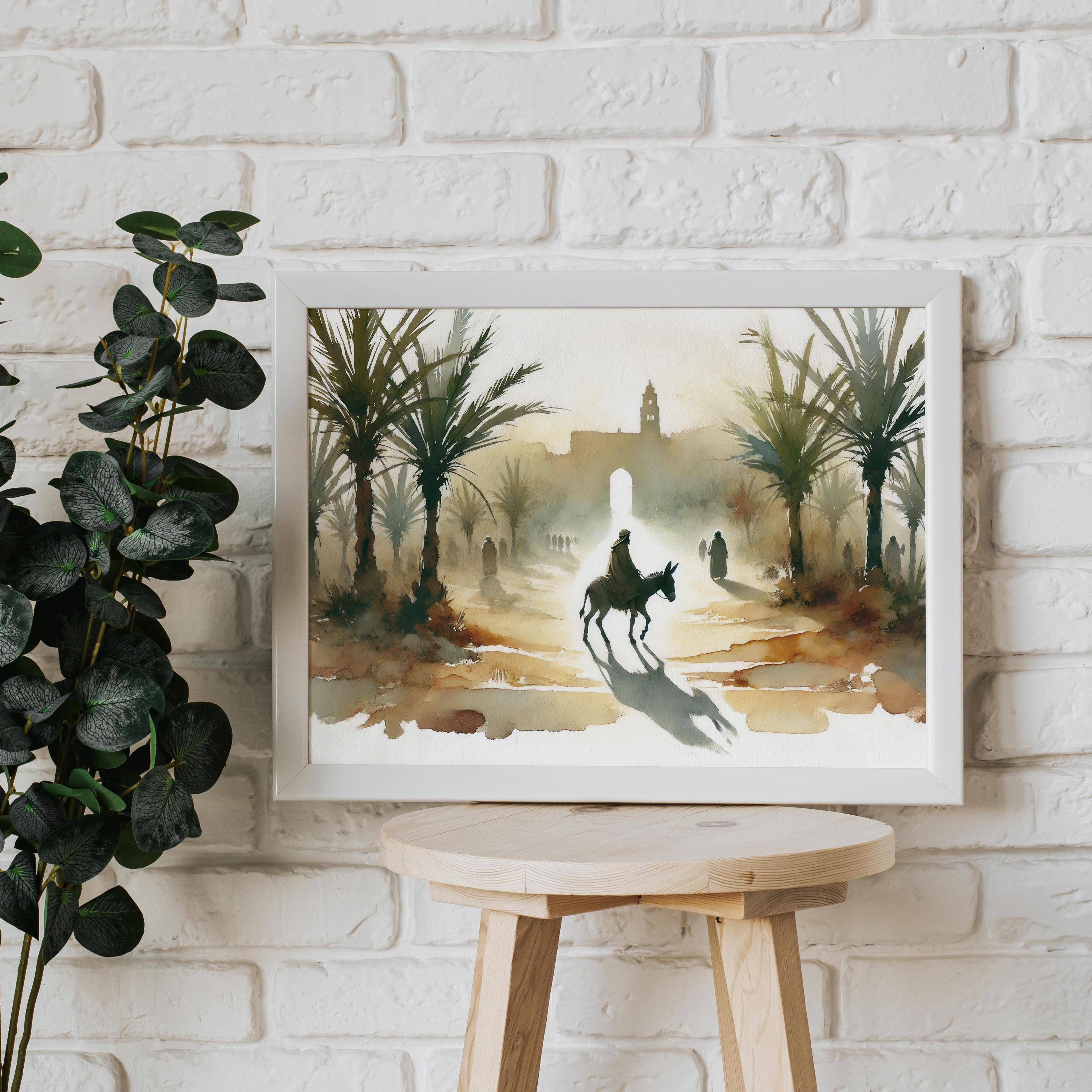 Palm Sunday Entry in Jerusalem – Jesus on Donkey Watercolor, Holy Week ...