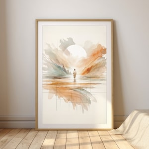 Jesus Walking on Water, Inspiring Watercolor Digital Print, Christian Modern Artwork, Religious Minimalist Poster, LDS Home Decor
