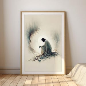 Jesus in the Garden of Gethsemane | Prayerful Watercolor Scene | Christian Digital Download