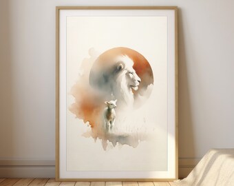 The Lion and the Lamb | Watercolor Christian Bible Art | Faith Wall Art Digital Download