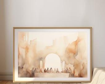 The Last Supper | Minimalist Watercolor Bible Scene | Christian Holy Week Digital Download