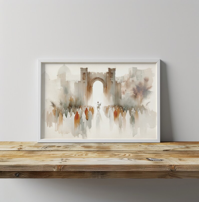 Palm Sunday | Jesus Riding a Donkey Watercolor Scene | Christian Wall ...