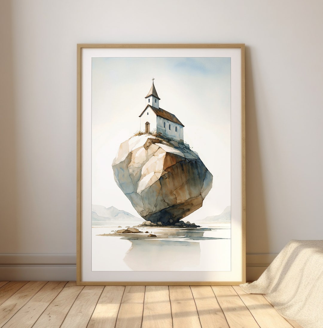 On this rock i will build my church digital print watercolor modern
