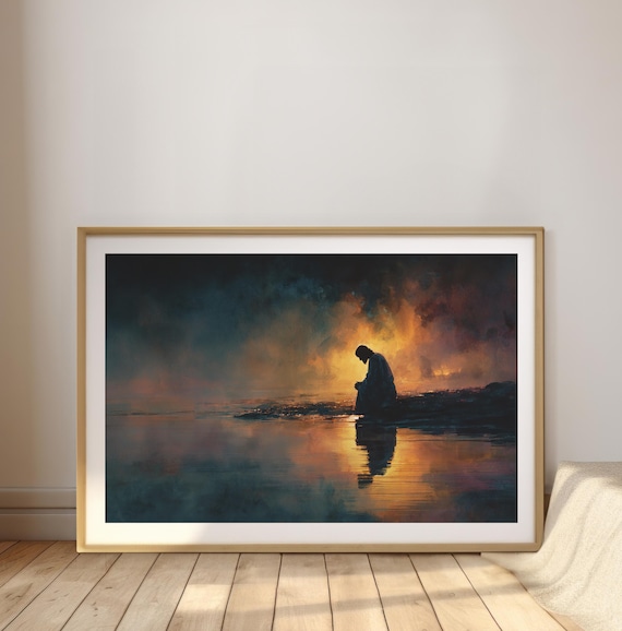 Jesus in Prayer Watercolor Print: Christian Wall Art (Digital Download