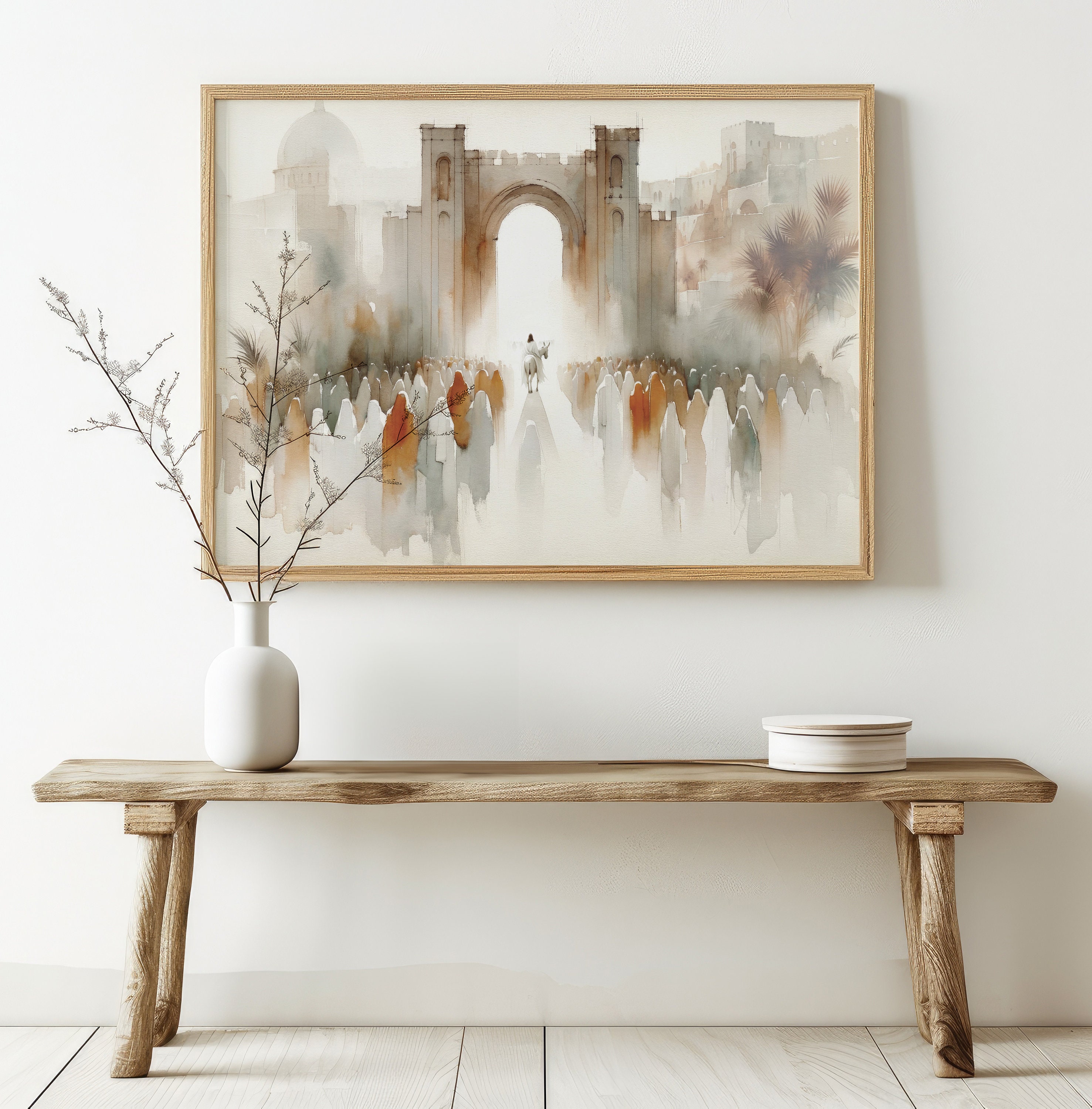 Palm Sunday | Jesus Riding a Donkey Watercolor Scene | Christian Wall ...