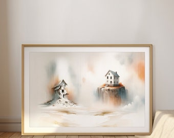 Parable of the Two Builders | Watercolor Bible Story Art | Christian Wall Art Digital Download