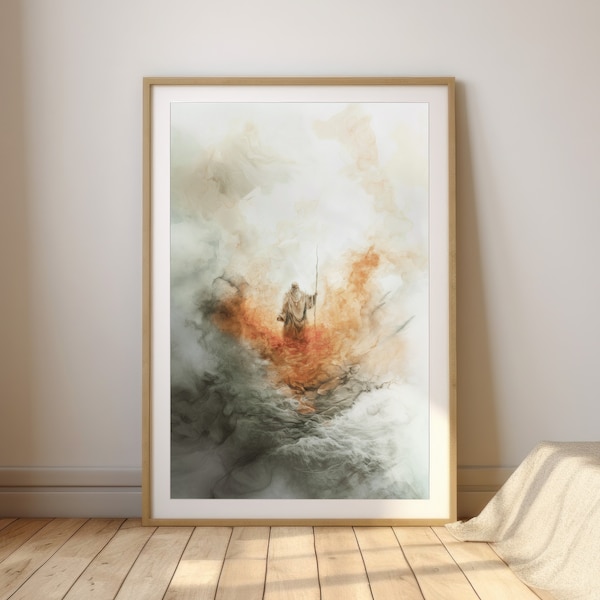FaithArtCreation: Moses Parts the Red Sea, Colorful Minimalist Watercolor, Modern Christian Wall Art, Religious Decor, Downloadable Print
